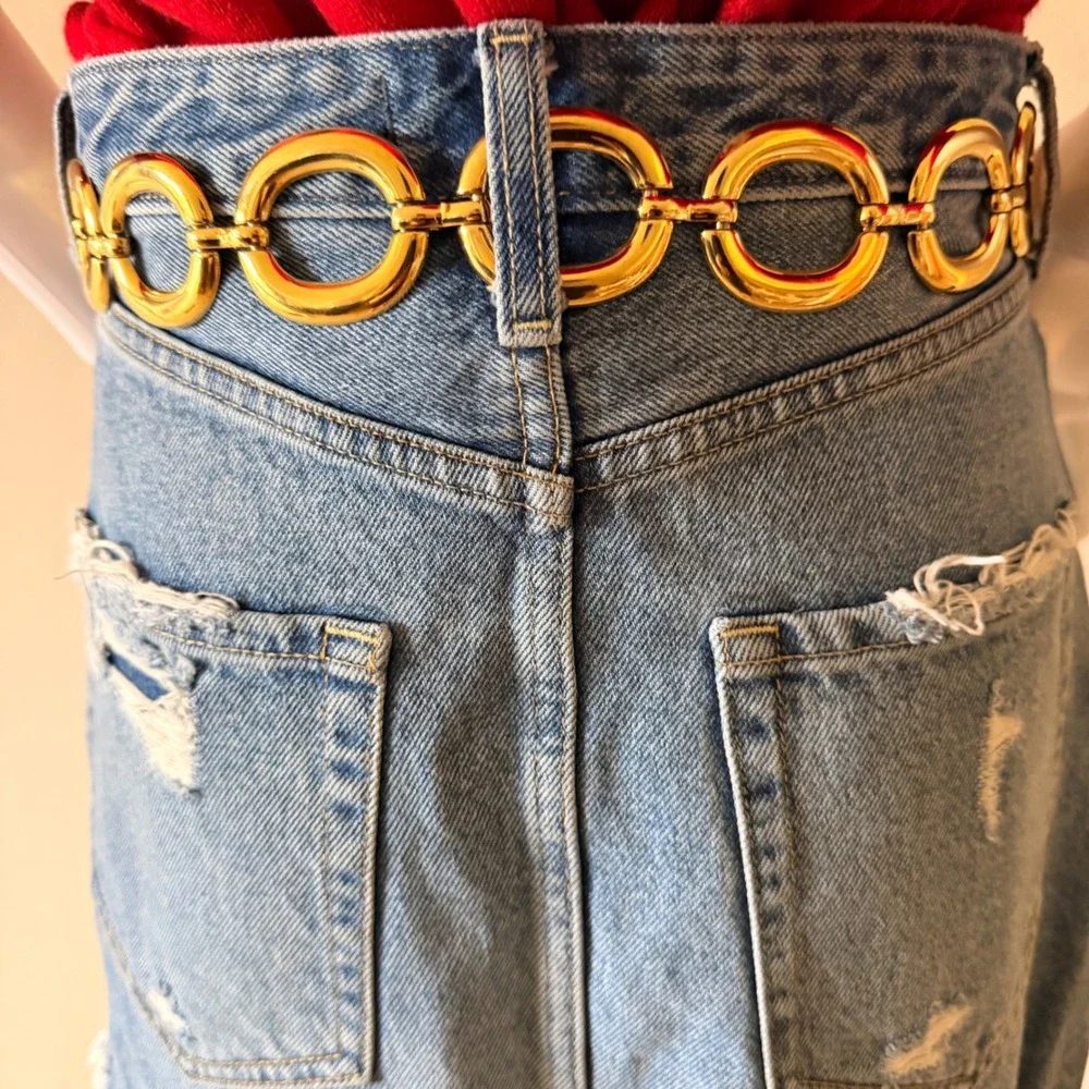 Vintage Women's Gold Oval Link Chain Belt Statement High Shine Metal 30 Inch